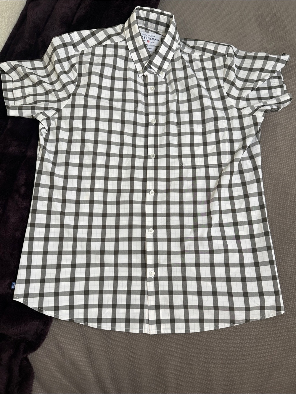 Mizzen+Main Leeward Large Trim Fit Gray Plaid Performance Dress Shirt